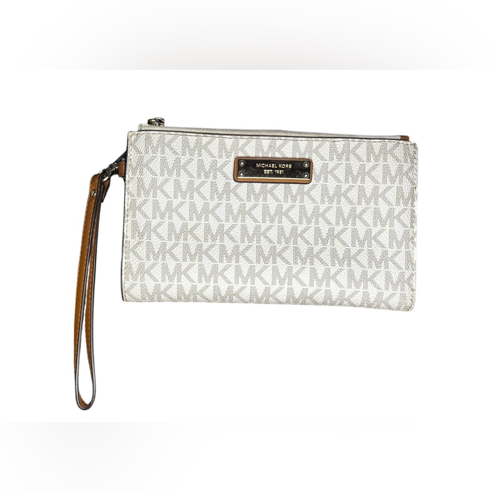 MICHAEL KORS Adele Jet Set logo double zip phone wallet wristlet VANILLA